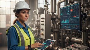 persona revisando datos estadisticos en entorno industrial