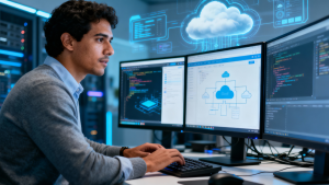 profesional trabajando apps en la nube